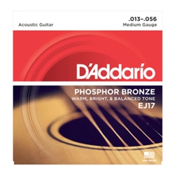 DAddario EJ17 Phosphor Bronze Acoustic Guitar Strings, Medium, 13-56