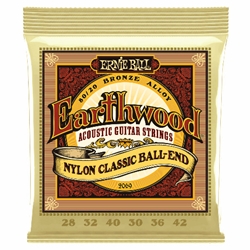 Ernie Ball Earthwood Folk Nylon, Clear & Gold Ball End, 80/20 Bronze Acoustic Guitar Strings - 28-4