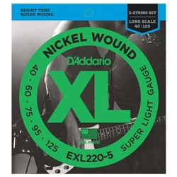 D'Addario Nickel Wound 5-String Bass Strings Super Light